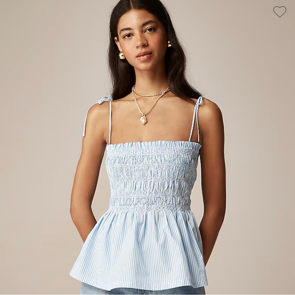 J. CREW Paloma Smocked Top in Blue Stripe Medium
